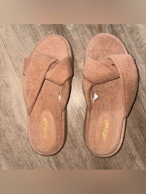 aerie Tan Crisscross Suede Slide Mules